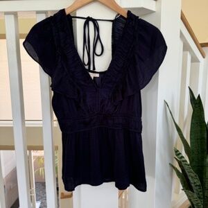 Short Sleeve V neck ruffle blouse